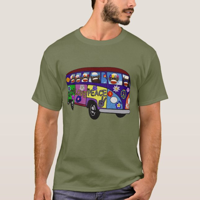 Sock Monkey Peace Bus  T-Shirt (Front)