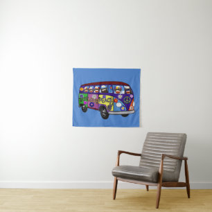 Sock Monkey Peace Bus  Tapestry