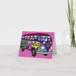 Sock Monkey Peace Bus  Thank You Card