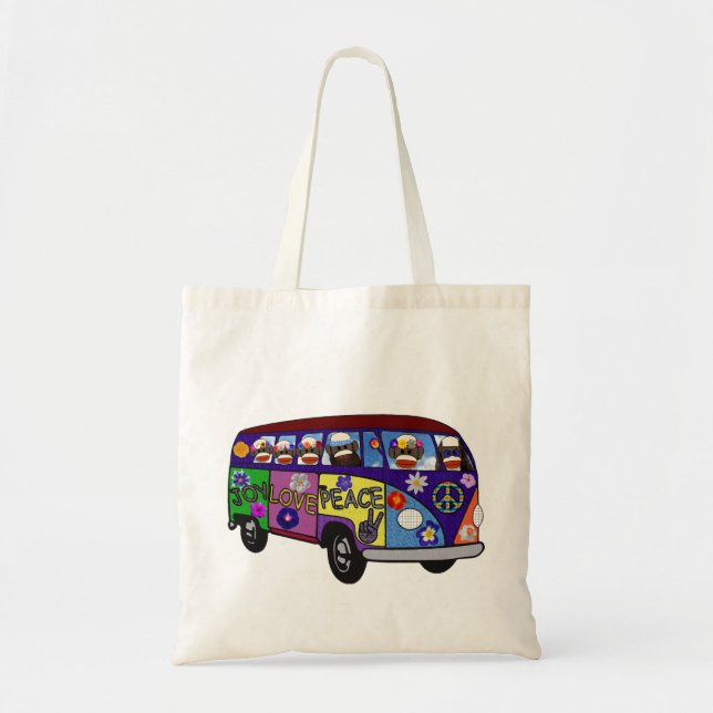 Sock Monkey Peace Bus  Tote Bag (Front)