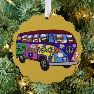 Sock Monkey Peace Bus Tree Decoration Card