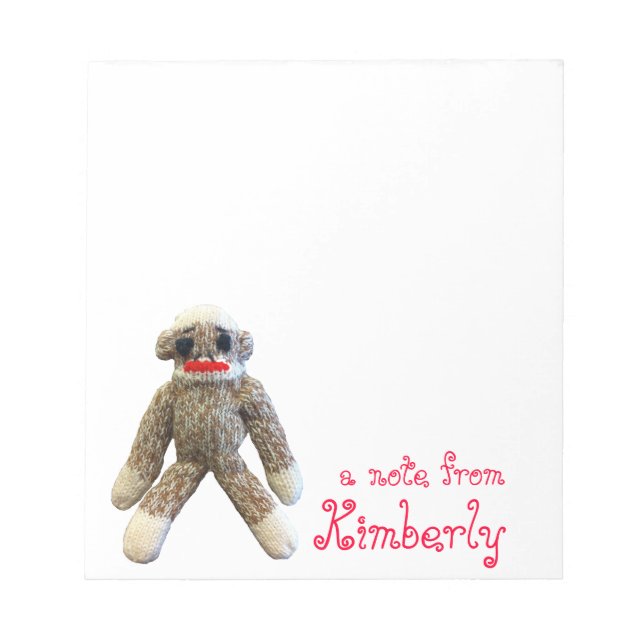 Sock Monkey Personalised Notepad (Front)
