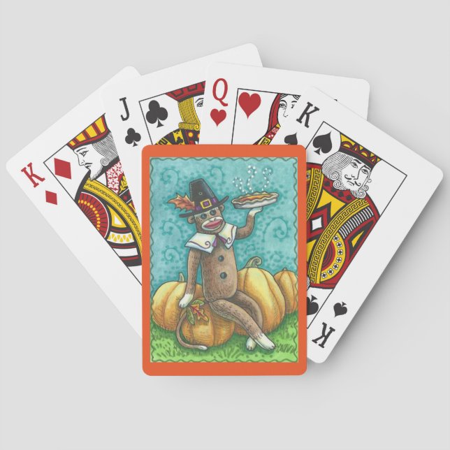 SOCK MONKEY PILGRIM THANKSGIVING PLAYING CARDS (Back)
