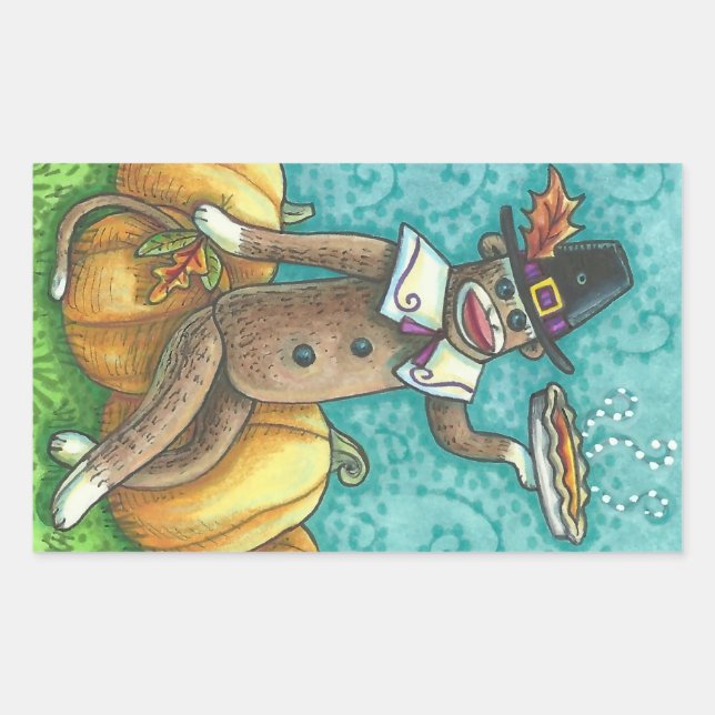 SOCK MONKEY PILGRIM THANKSGIVING STICKER SHEET Rec (Front)