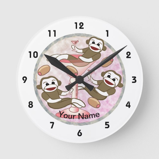 Sock Monkey Pink Martini   Clock (Front)