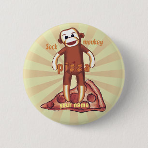Sock Monkey Pizza  6 Cm Round Badge
