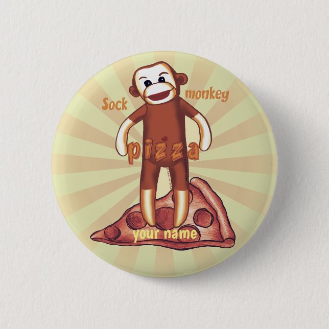 Sock Monkey Pizza  6 Cm Round Badge (Front)