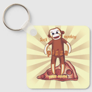 Sock Monkey Pizza  Key Ring