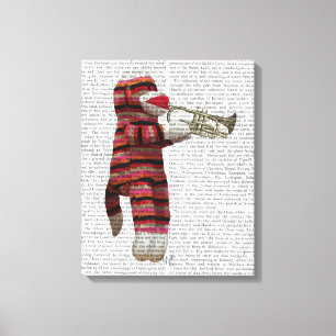 Sock Monkey Playing Trumpet Canvas Print