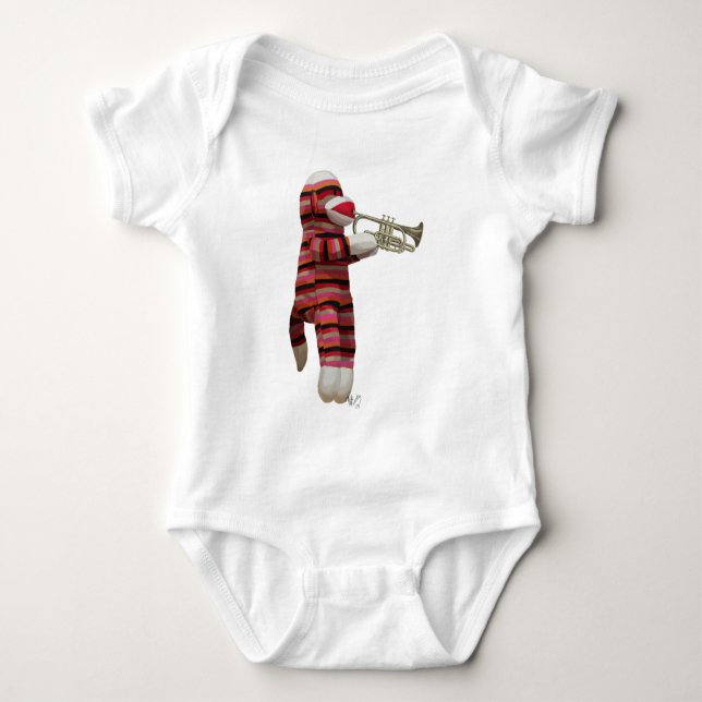 Sock Monkey Playing Trumpet T-Shirt (Front)