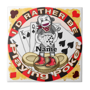 Sock Monkey poker Ceramic Tile