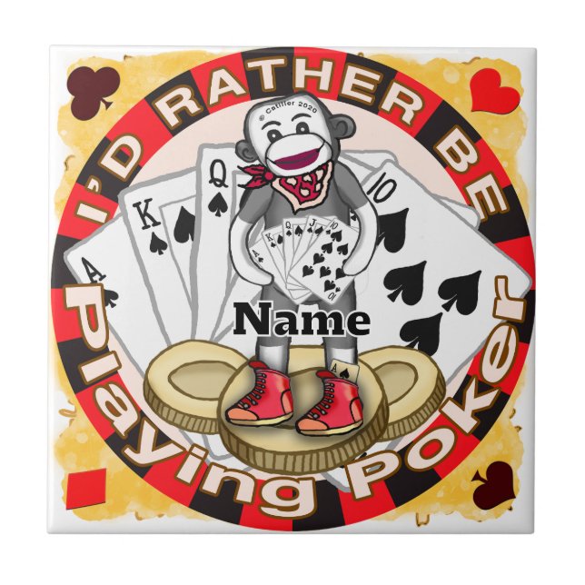 Sock Monkey poker Ceramic Tile (Front)