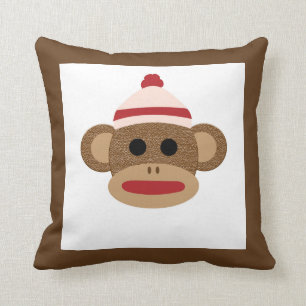 Sock Monkey Polyester Throw Pillow 16" x 16"