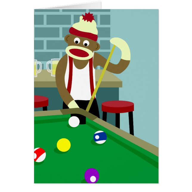 Sock Monkey Pool Billiards Player (Front)