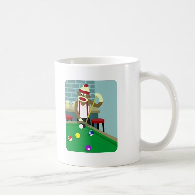 Sock Monkey Pool Billiards Player Coffee Mug (Right)