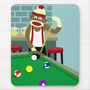 Sock Monkey Pool Billiards Player Mouse Pad