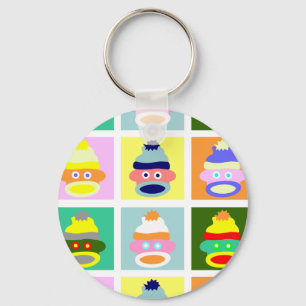 Sock Monkey Pop Art Key Ring