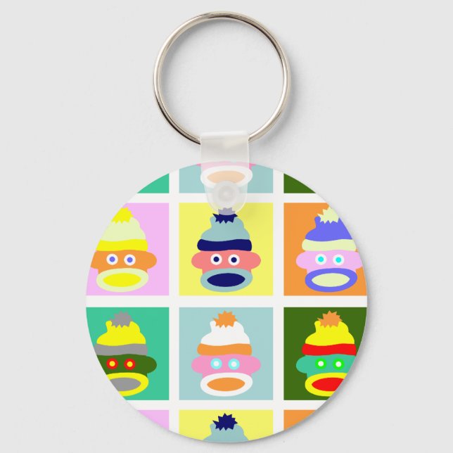 Sock Monkey Pop Art Key Ring (Front)