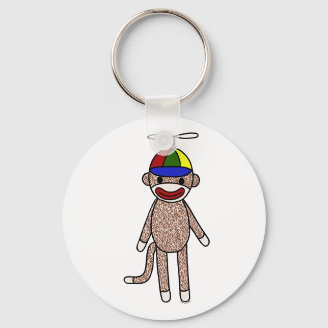 Sock Monkey Propeller Hat Key Ring (Front)