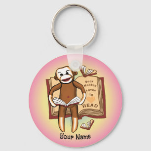 Sock Monkey Reads  Key Ring