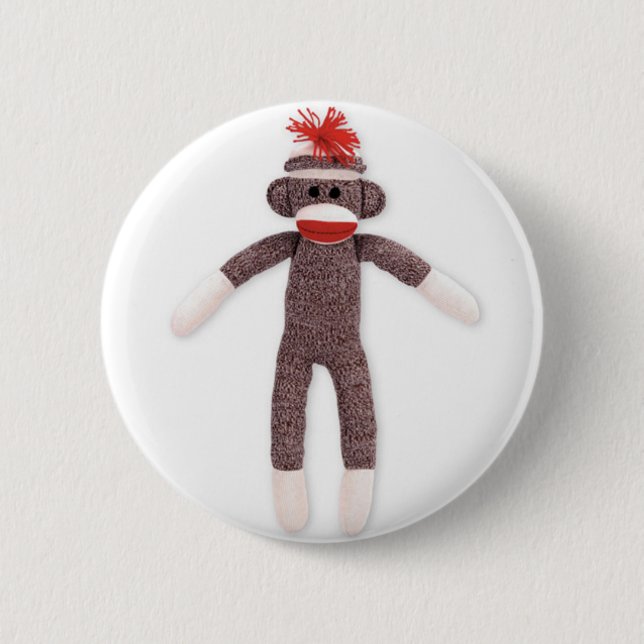 sock monkey. retro 6 cm round badge (Front)