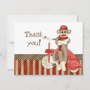 Sock Monkey Retro Tricycle, Thank You Note Cards