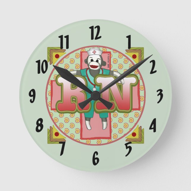 Sock Monkey RN Nurse  clock (Front)
