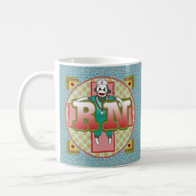 Sock Monkey RN Nurse Coffee Mug (Left)