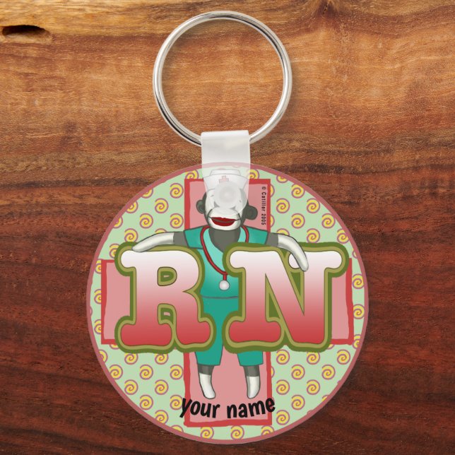Sock Monkey RN Nurse  Key Ring (Front)