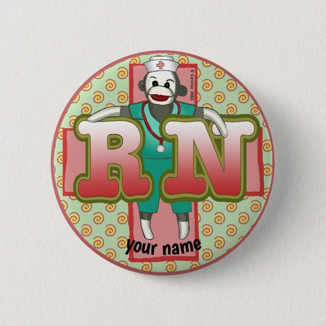 Sock Monkey RN Nurse pin button (Front)