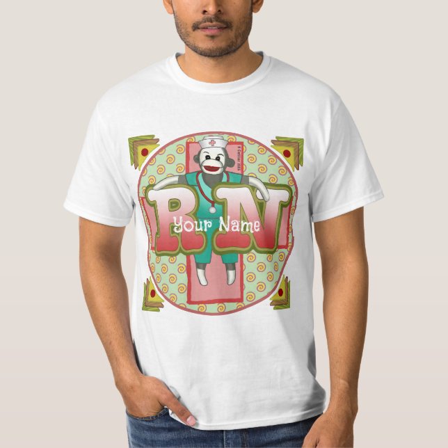 Sock Monkey RN Nurse T-Shirt (Front)