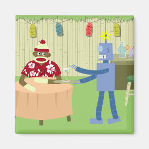 Sock Monkey Robot Waiter Magnet