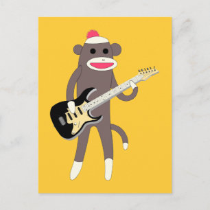 Sock Monkey Rocks w/ Electric Guitar Postcard