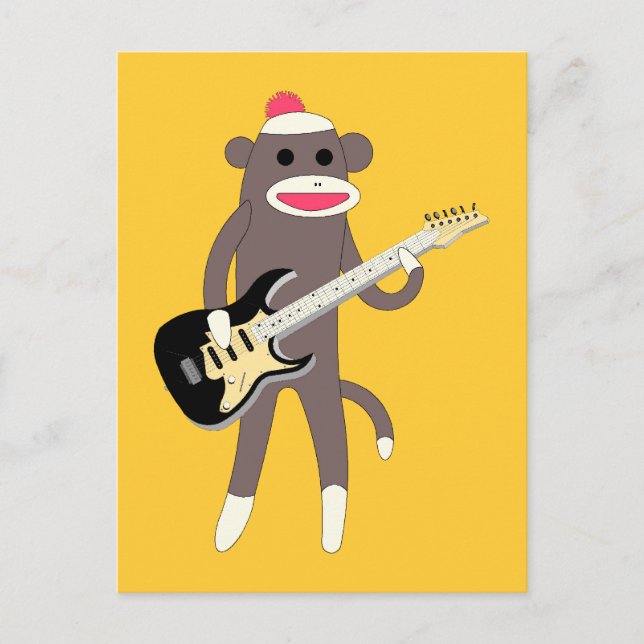 Sock Monkey Rocks w/ Electric Guitar Postcard (Front)