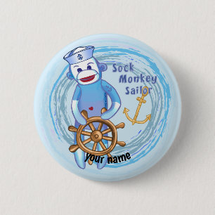 Sock Monkey Sailor  6 Cm Round Badge