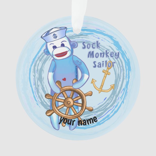 Sock Monkey Sailor  Ornament (Front)
