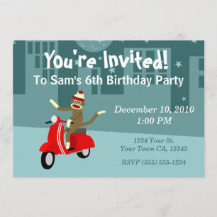 Sock Monkey Scooter Invitation