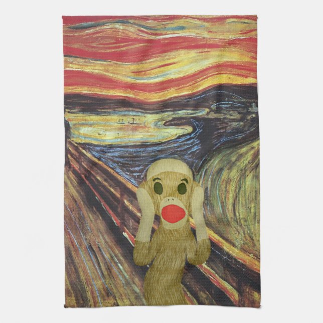 Sock Monkey Scream Tea Towel (Vertical)