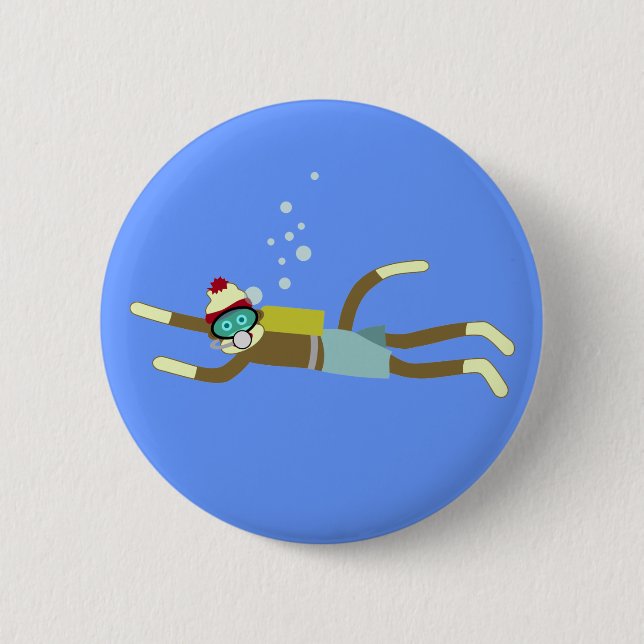 Sock Monkey Scuba Diver 6 Cm Round Badge (Front)