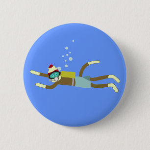 Sock Monkey Scuba Diver 6 Cm Round Badge