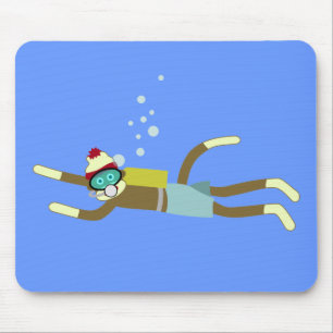Sock Monkey Scuba Diver Mouse Pad