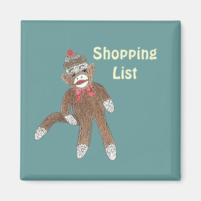 Sock monkey shopping list magnet (Front)