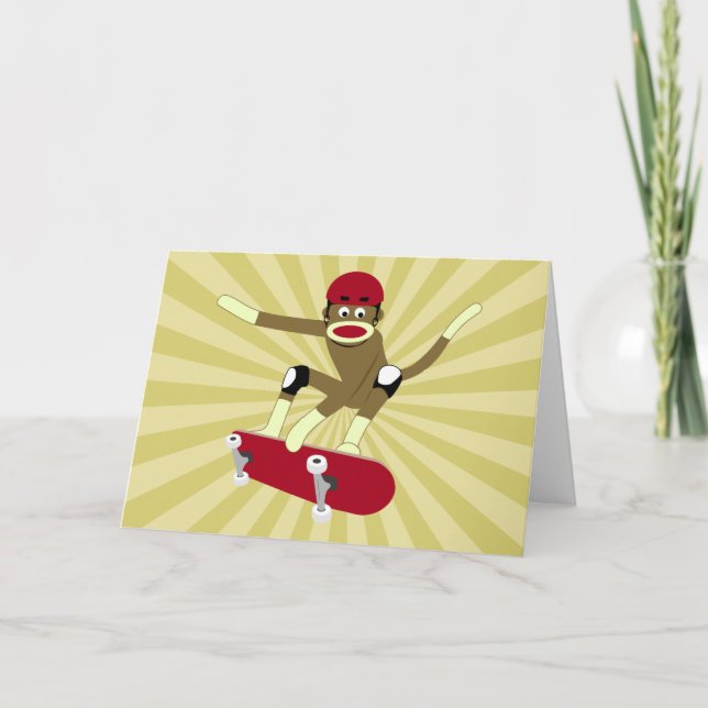 Sock Monkey Skateboarder Card (Front)