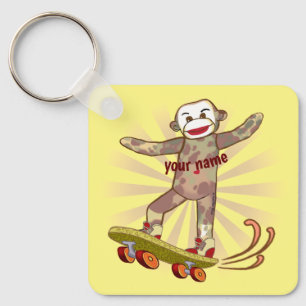 Sock Monkey Skater custom name Key Ring