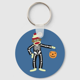 Sock Monkey Skeleton Halloween Key Ring