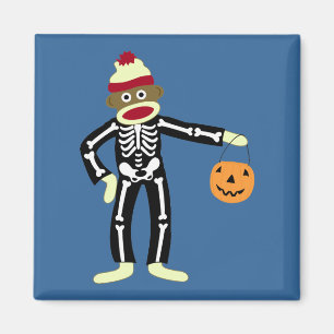 Sock Monkey Skeleton Halloween Magnet