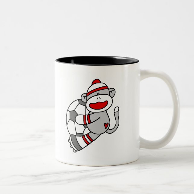 Sock Monkey Soccer Two-Tone Coffee Mug (Right)