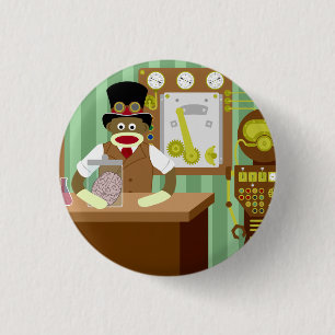Sock Monkey Steampunk Scientist 3 Cm Round Badge