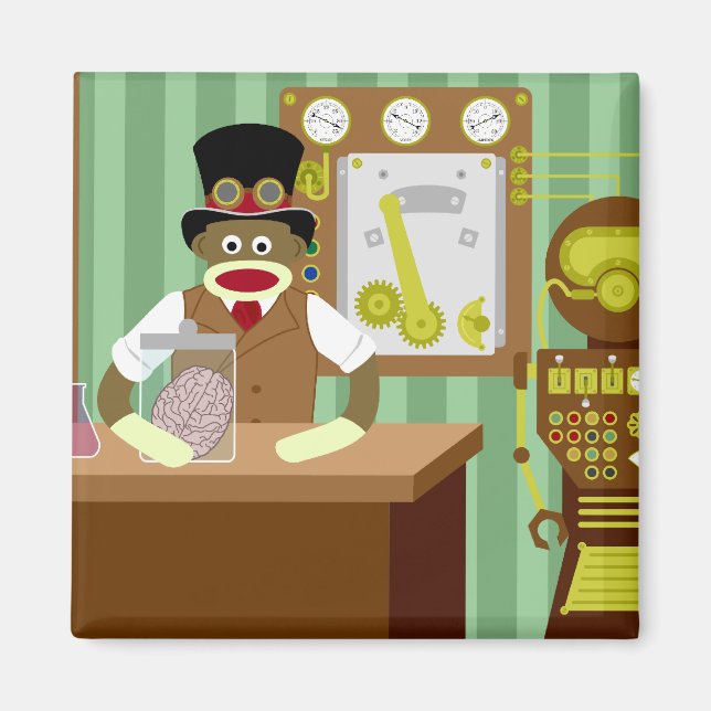 Sock Monkey Steampunk Scientist Magnet (Front)