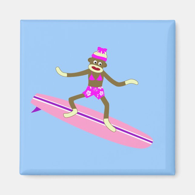Sock Monkey Surfer Girl Magnet (Front)